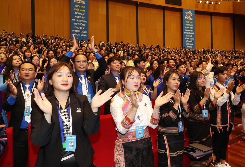 Đại biểu đoàn thanh niên dự Đại hội đại biểu toàn quốc Đoàn Thanh niên Cộng sản Hồ Chí Minh. (Ảnh: Trí Dũng/TTXVN)