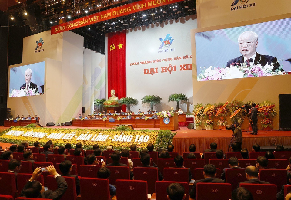 Tổng Bí thư Nguyễn Phú Trọng phát biểu chỉ đạo tại Đại hội đại biểu toàn quốc Đoàn Thanh niên Cộng sản Hồ Chí Minh. (Ảnh: Trí Dũng/TTXVN)