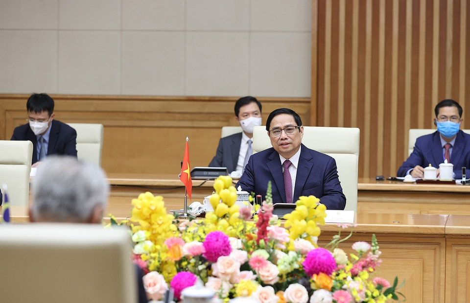 Thủ tướng Phạm Minh Chính phát biểu tại buổi hội đàm. (Ảnh: Dương Giang/TTXVN)