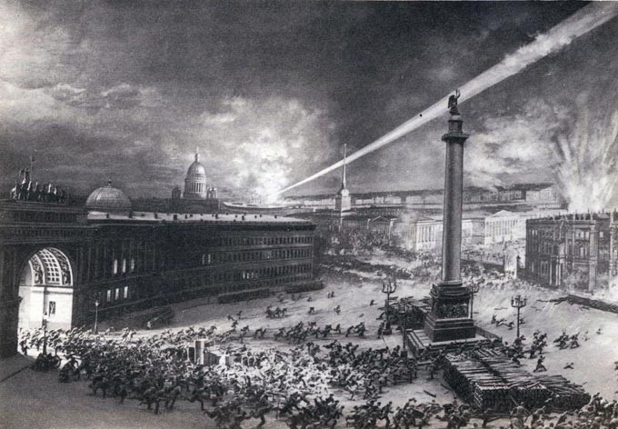 Đêm 7/11/1917 (25/10 theo lịch Nga cũ), quân khởi nghĩa tấn công vào Cung điện Mùa Đông ở Petrograd, mở đầu cuộc Cách mạng Tháng Mười Nga. (Ảnh: Tư liệu/TTXVN)