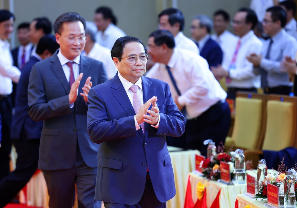 Thủ tướng Phạm Minh Chính đến dự Hội nghị công bố Quy hoạch tỉnh Hưng Yên. (Ảnh: Dương Giang/TTXVN)