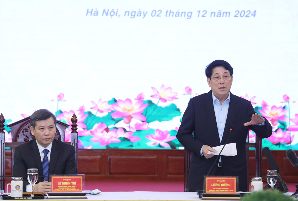 Chủ tịch nước Lương Cường phát biểu chỉ đạo. (Ảnh: Lâm Khánh/TTXVN)