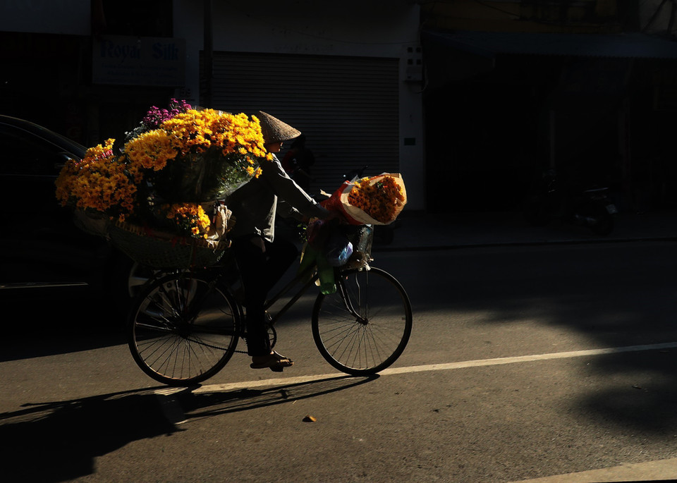 Hình ảnh những người phụ nữ tần tảo sớm hôm với các loài hoa theo mùa là nét đẹp bình dị, đặc trưng của phố cổ Hà Nội. (Ảnh: Lâm Khánh/TTXVN)