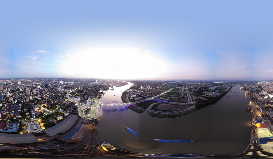 Toàn cảnh cầu Hoàng Văn Thụ kết nối phường Minh Khai (quận Hồng Bàng) với xã Tân Dương (huyện Thủy Nguyên). (Ảnh: Hoàng Hiếu/TTXVN)