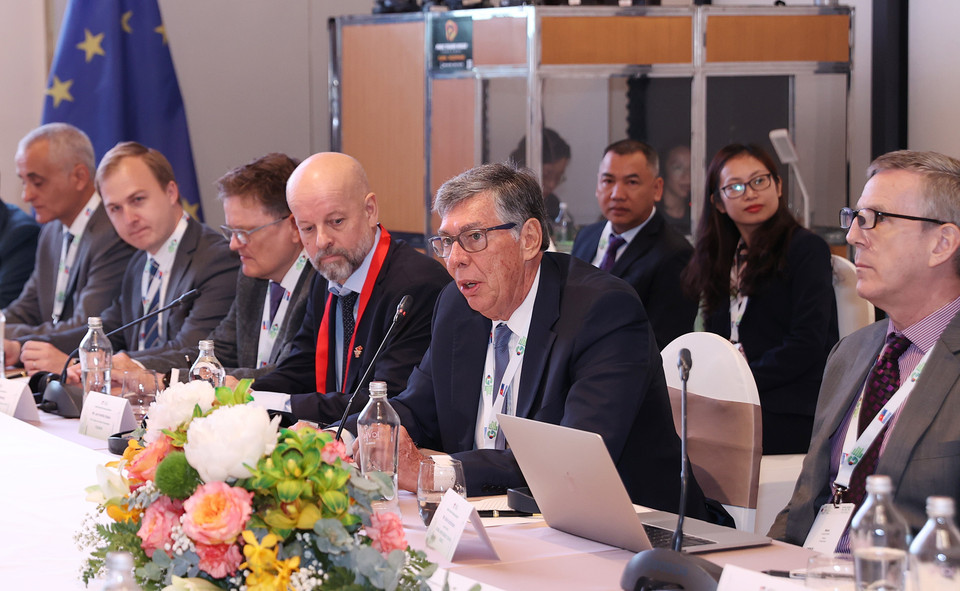 Chủ tịch Phòng Thương mại châu Âu (EuroCham) tại Việt Nam Alain Cany phát biểu. (Ảnh: Dương Giang/TTXVN)