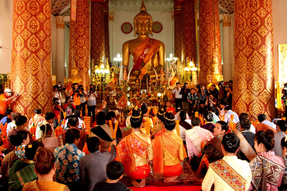 Buổi lễ tại chùa lớn Inpeng. (Ảnh: Hoàng Chương/TTXVN)