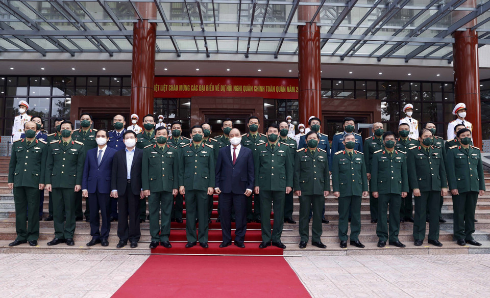 Chủ tịch nước Nguyễn Xuân Phúc với các đại biểu dự hội nghị. (Ảnh: Thống Nhất/TTXVN)