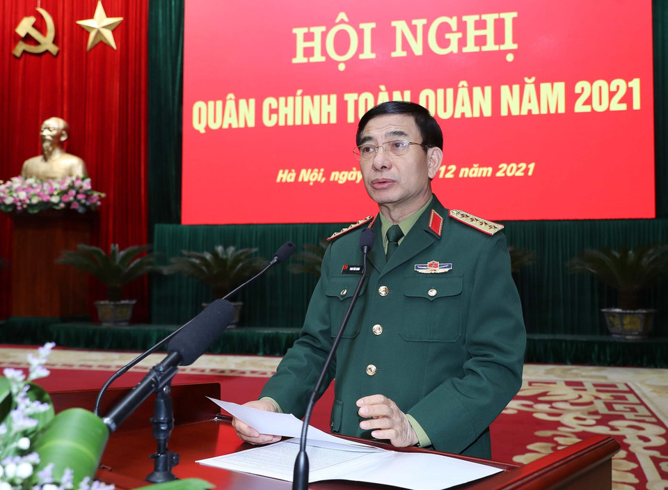 Đại tướng Phan Văn Giang, Bộ trưởng Bộ Quốc phòng phát biểu. (Ảnh: Trọng Đức/TTXVN)