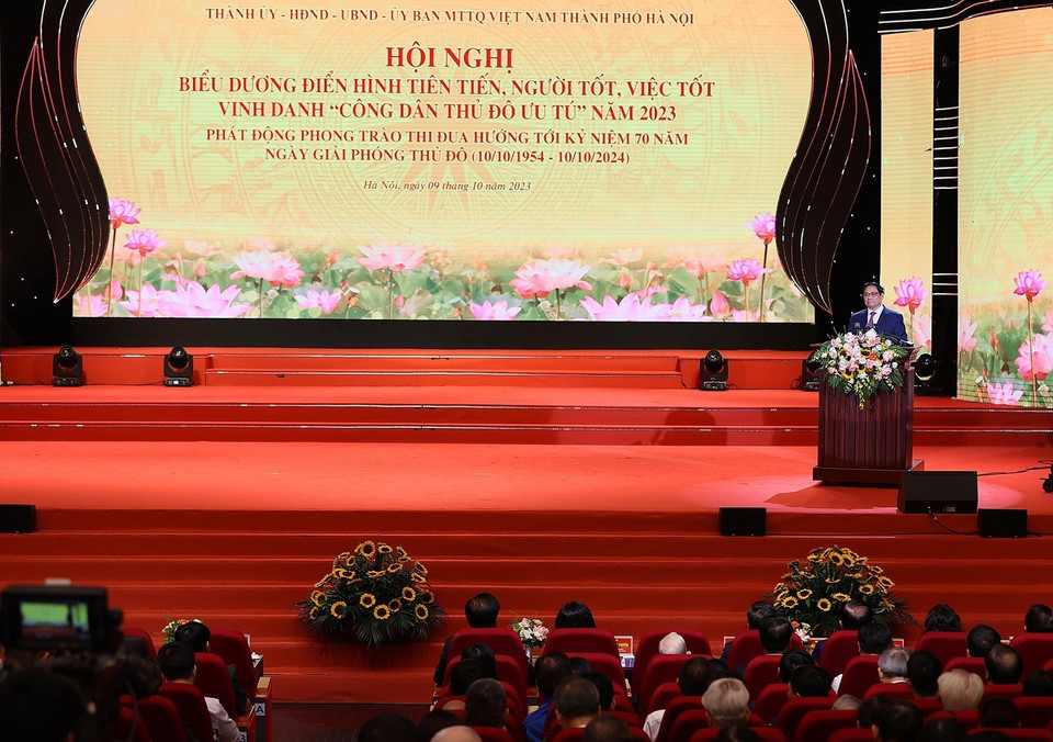 Thủ tướng Phạm Minh Chính phát biểu tại hội nghị. (Ảnh: Dương Giang/TTXVN)