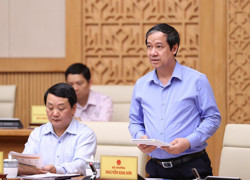 Bộ trưởng Bộ Giáo dục và Đào tạo Nguyễn Kim Sơn phát biểu. (Ảnh: Dương Giang/TTXVN)