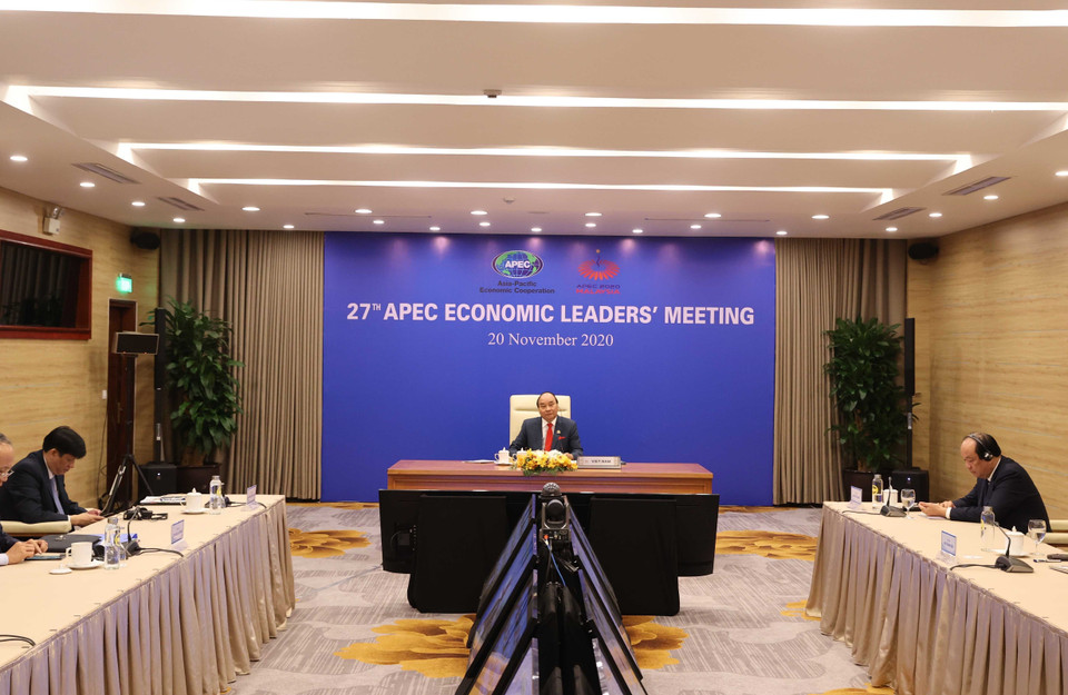 Thủ tướng Nguyễn Xuân Phúc phát biểu tại điểm cầu Hà Nội. (Ảnh: Thống Nhất/TTXVN)