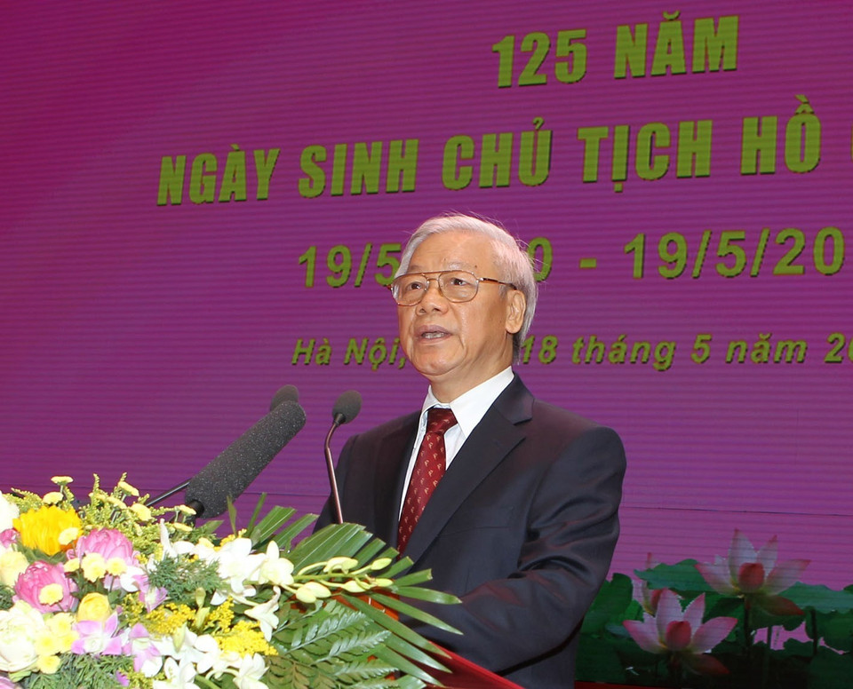 Ngày 18/5/2015, trong diễn văn tại Lễ kỷ niệm trọng thể 125 năm Ngày sinh của Bác, Tổng Bí thư Nguyễn Phú Trọng khẳng định: Thời đại Hồ Chí Minh là một thời đại rực rỡ nhất trong lịch sử dân tộc Việt Nam, là kỷ nguyên độc lập tự do và chủ nghĩa xã hội. (Ảnh: Trí Dũng/TTXVN)
