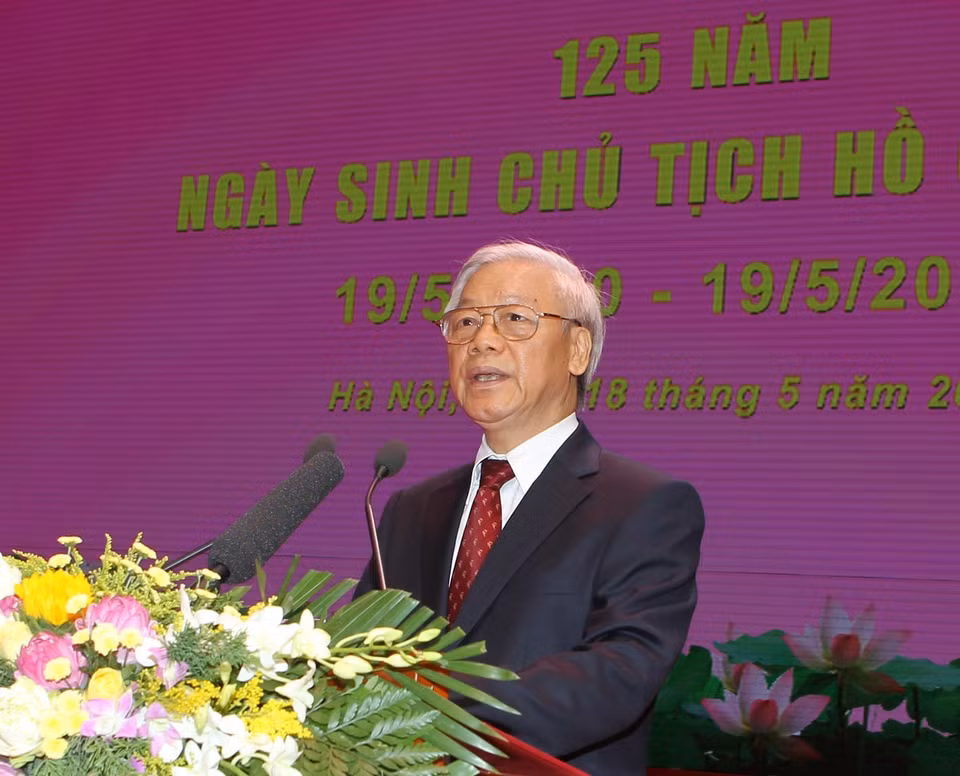 Ngày 18/5/2015, trong diễn văn tại Lễ kỷ niệm trọng thể 125 năm Ngày sinh của Bác, Tổng Bí thư Nguyễn Phú Trọng khẳng định: Thời đại Hồ Chí Minh là một thời đại rực rỡ nhất trong lịch sử dân tộc Việt Nam, là kỷ nguyên độc lập tự do và chủ nghĩa xã hội. (Ảnh: Trí Dũng/TTXVN)