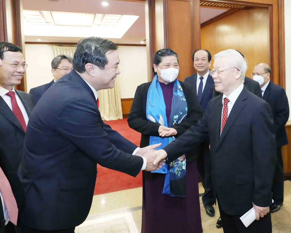 Tổng Bí thư, Chủ tịch nước Nguyễn Phú Trọng và các đại biểu dự hội nghị. (Ảnh: Phương Hoa/TTXVN)