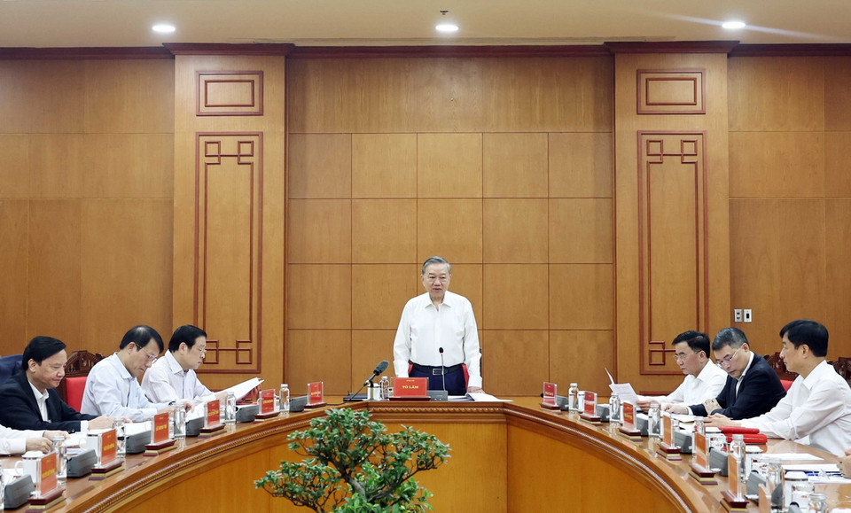 Tổng Bí thư Tô Lâm, Trưởng Ban Chỉ đạo Trung ương về phòng, chống tham nhũng, lãng phí, tiêu cực phát biểu. (Ảnh: Thống Nhất/TTXVN)