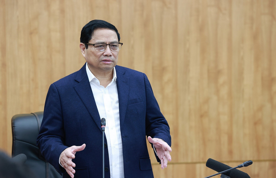 Thủ tướng Phạm Minh Chính phát biểu tại buổi làm việc với lãnh đạo chủ chốt tỉnh Hải Dương. (Ảnh: Dương Giang/TTXVN)