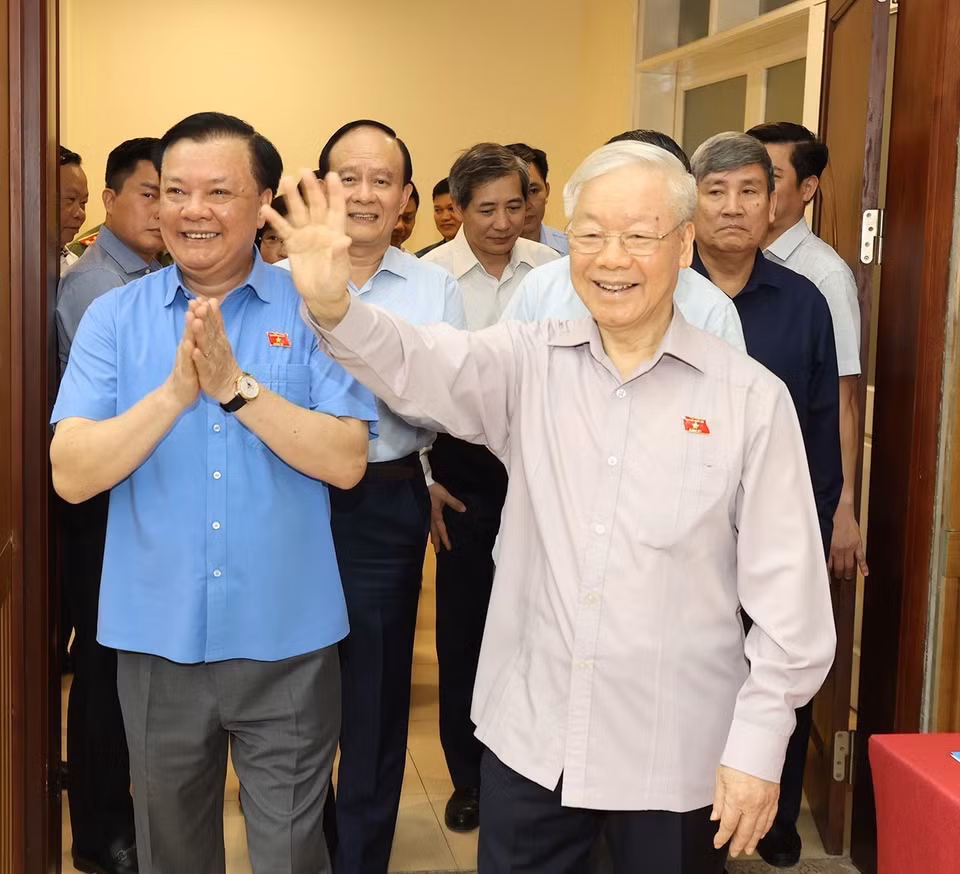 Sáng 13/5/2023, Tổng Bí thư Nguyễn Phú Trọng dự Hội nghị Đại biểu Quốc hội tiếp xúc cử tri quận Đống Đa, quận Ba Đình và quận Hai Bà Trưng trước kỳ họp thứ năm, Quốc hội khóa XV. (Ảnh: Trí Dũng/TTXVN)