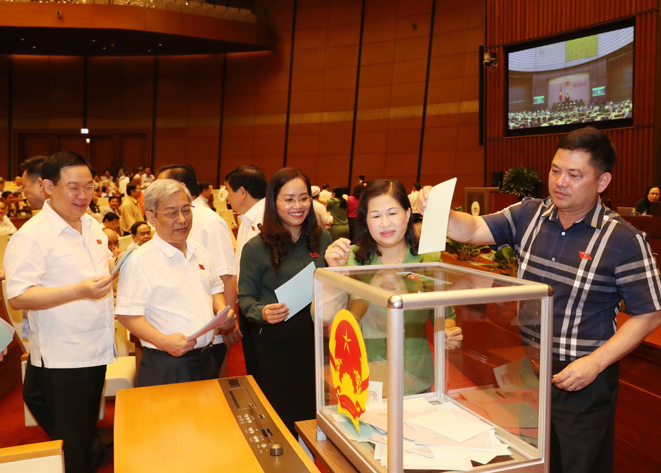 Các đại biểu Quốc hội bỏ phiếu. (Ảnh: Trọng Đức/TTXVN)