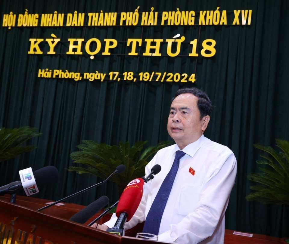 Chủ tịch Quốc hội Trần Thanh Mẫn phát biểu chỉ đạo. (Ảnh: Văn Điệp/TTXVN)