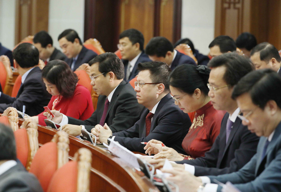 Các đồng chí Ủy viên Trung ương dự Hội nghị. (Ảnh: Phương Hoa/TTXVN)