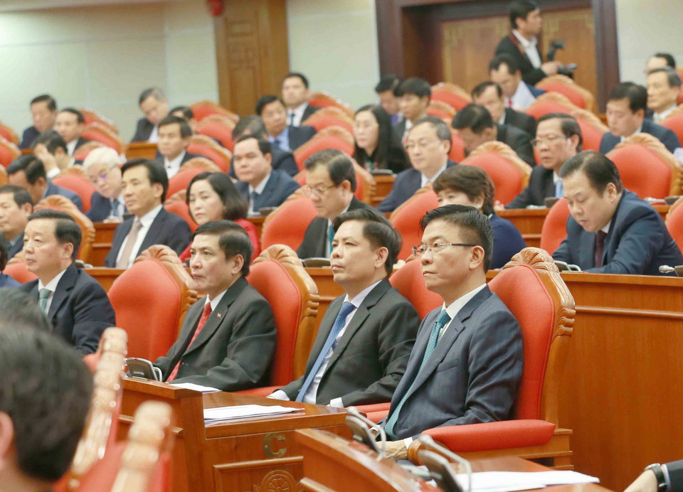 Các đồng chí Ủy viên Trung ương dự Hội nghị. (Ảnh: Phương Hoa/TTXVN)