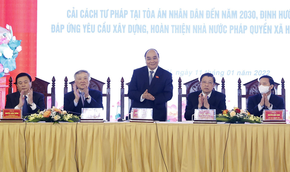 Chủ tịch nước Nguyễn Xuân Phúc tại hội thảo. (Ảnh: Thống Nhất/TTXVN) 