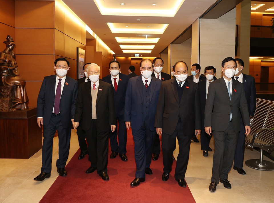 Phiên bế mạc kỳ họp bất thường lần thứ nhất, Quốc hội khóa XV theo hình thức trực tiếp kết hợp với trực tuyến được tổ chức tại Hội trường Diên Hồng, Nhà Quốc hội ở Thủ đô Hà Nội. (Ảnh: Trí Dũng/TTXVN) 