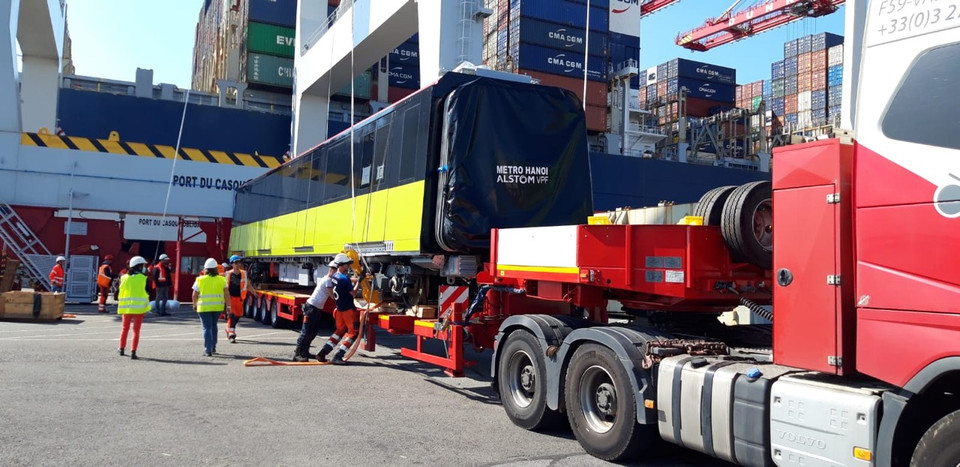 Đoàn tàu đầu tiên của tuyến metro số 3, đoạn Nhổn-ga Hà Nội đã bắt đầu rời cảng Dunkirk (Pháp) đi cảng Hải Phòng từ ngày 2/9. (Ảnh: MRB Hà Nội cung cấp)