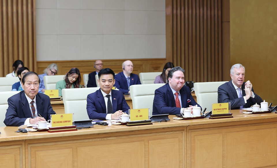 Các doanh nghiệp của Hội đồng Kinh doanh Hoa Kỳ - ASEAN tham dự buổi tiếp. (Ảnh: Dương Giang/TTXVN)