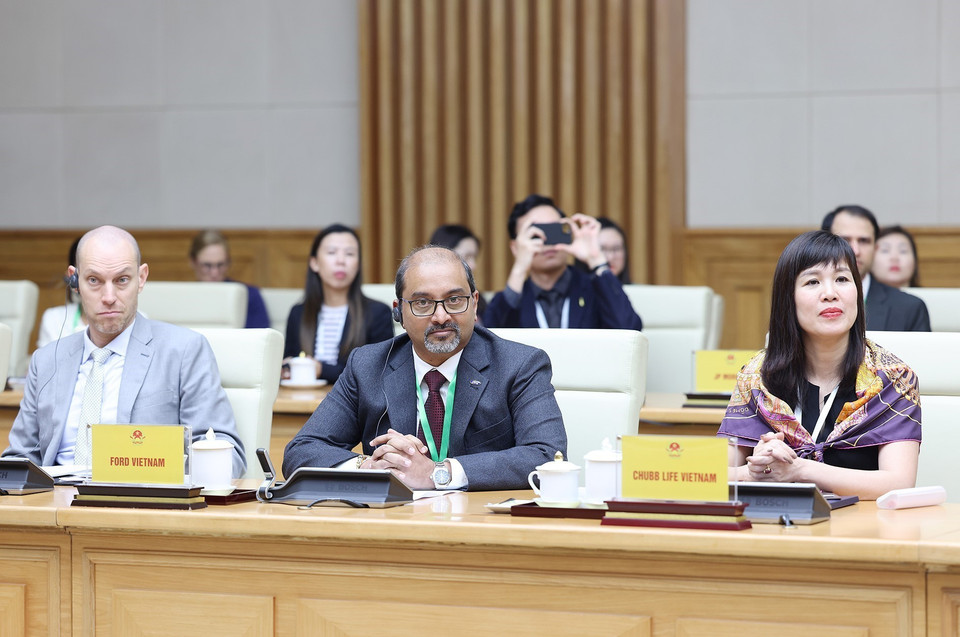 Các doanh nghiệp của Hội đồng Kinh doanh Hoa Kỳ - ASEAN tham dự buổi tiếp. (Ảnh: Dương Giang/TTXVN)