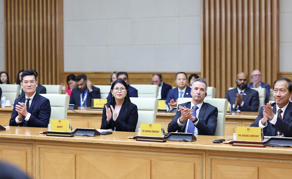 Các doanh nghiệp của Hội đồng Kinh doanh Hoa Kỳ - ASEAN tham dự buổi tiếp. (Ảnh: Dương Giang/TTXVN)