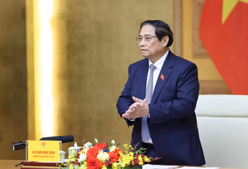 Thủ tướng Phạm Minh Chính tiếp các doanh nghiệp của Hội đồng Kinh doanh Hoa Kỳ - ASEAN. (Ảnh: Dương Giang/TTXVN)