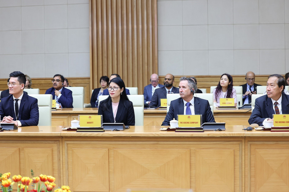 Các doanh nghiệp của Hội đồng Kinh doanh Hoa Kỳ - ASEAN tham dự buổi tiếp. (Ảnh: Dương Giang/TTXVN)