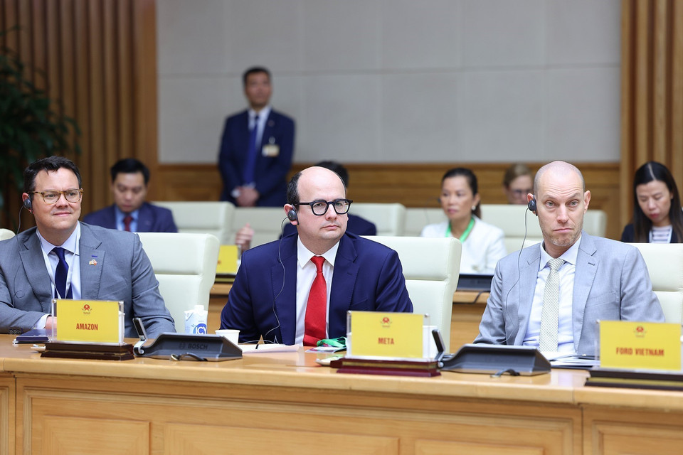 Các doanh nghiệp của Hội đồng Kinh doanh Hoa Kỳ - ASEAN tham dự buổi tiếp. (Ảnh: Dương Giang/TTXVN)