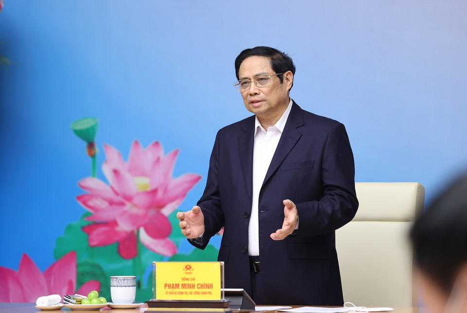 Thủ tướng Phạm Minh Chính phát biểu tại buổi gặp mặt. (Ảnh: Dương Giang/TTXVN)