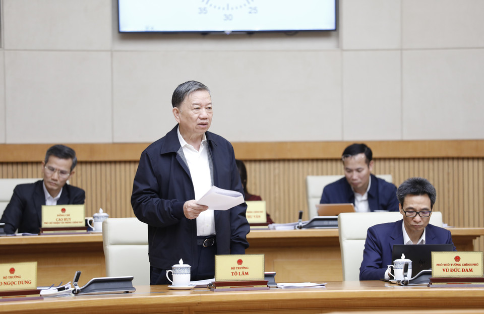 Bộ trưởng Bộ Công an Tô Lâm phát biểu. (Ảnh: Dương Giang/TTXVN)