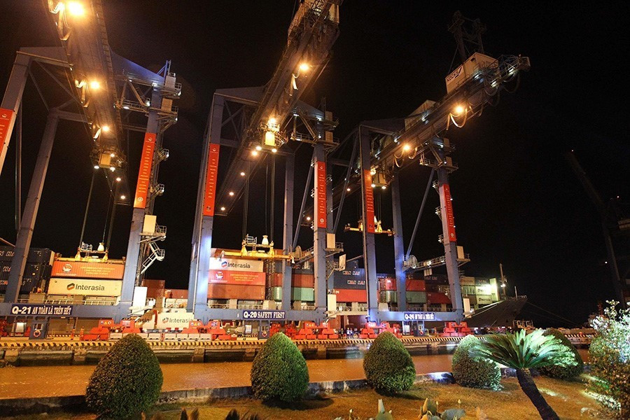 Tổng công ty Tân cảng Sài Gòn tổ chức phát lệnh làm hàng đầu xuân Canh Tý 2020 tại cảng Tân Cảng-Cát Lái, Thành phố Hồ Chí Minh. (Ảnh: Thanh Vũ/TTXVN)