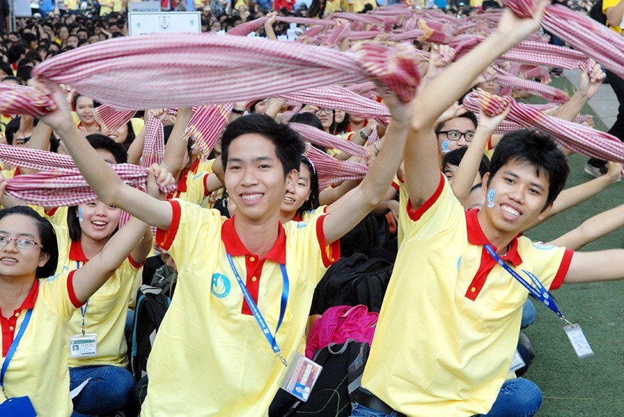 Các chiến sỹ tình nguyện tham gia Chiến dịch Xuân tình nguyện Thành phố Hồ Chí Minh năm 2015. (Ảnh: Mạnh Linh/TTXVN)