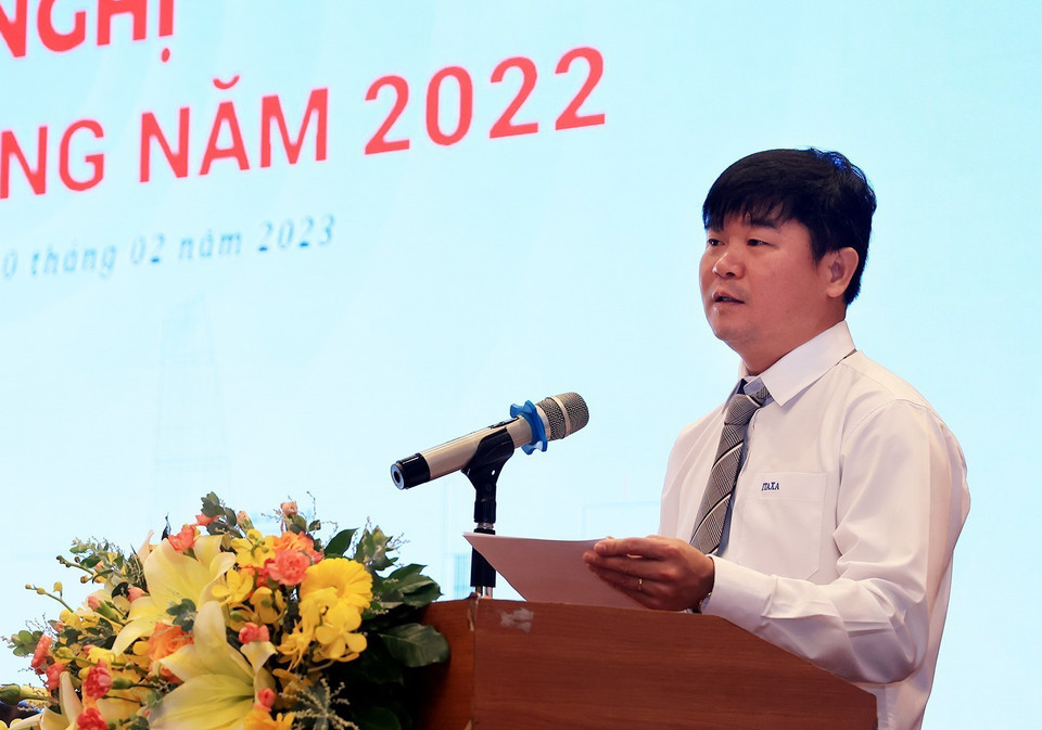 Giám đốc Công ty TNHH Một thành viên Itaxa Nguyễn Đức Trọng phát biểu tại Hội nghị. (Ảnh: Hồng Đạt/TTXVN)