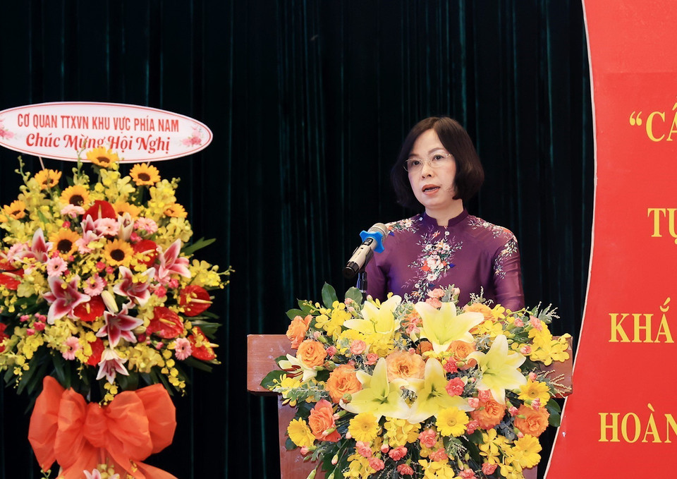 Tổng Giám đốc Thông tấn xã Việt Nam Vũ Việt Trang phát biểu chỉ đạo Hội nghị. (Ảnh: Hồng Đạt/TTXVN)