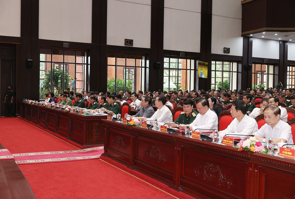 Hội nghị quán triệt và triển khai thực hiện Nghị quyết 08-NQ/TW ngày 26 tháng 1 năm 2022 của Bộ Chính trị về đẩy mạnh phát triển công nghiệp quốc phòng đến năm 2030 và những năm tiếp theo do Quân ủy Trung ương - Bộ Quốc phòng tổ chức. (Ảnh: Dương Giang/TTXVN)