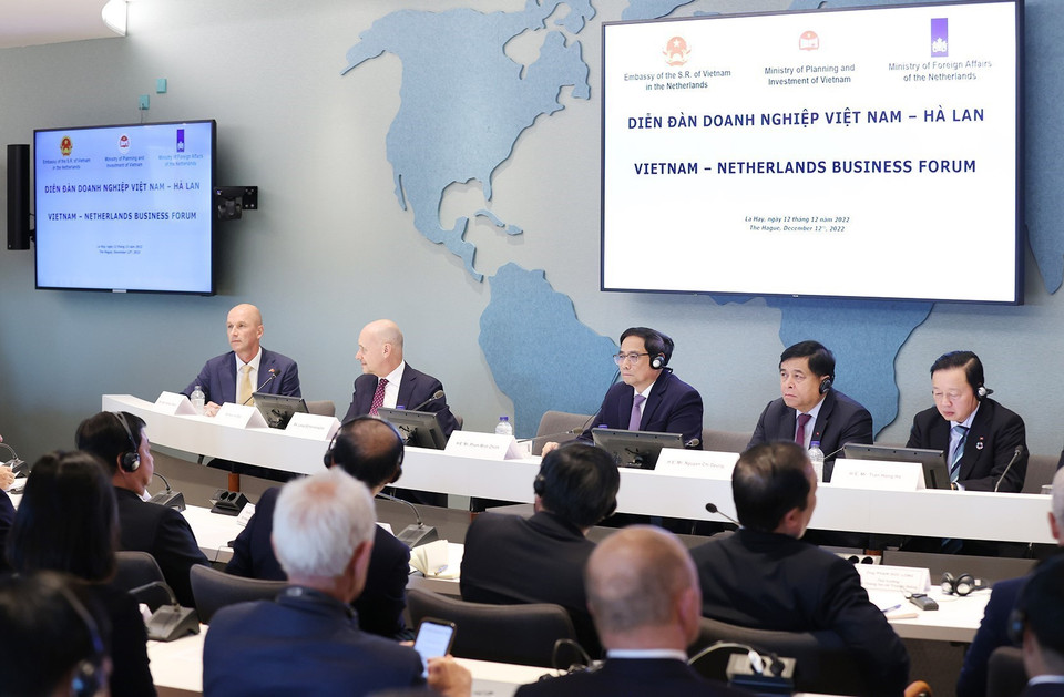 Thủ tướng Phạm Minh Chính dự Diễn đàn doanh nghiệp Việt Nam-Hà Lan. (Ảnh: Dương Giang/TTXVN)