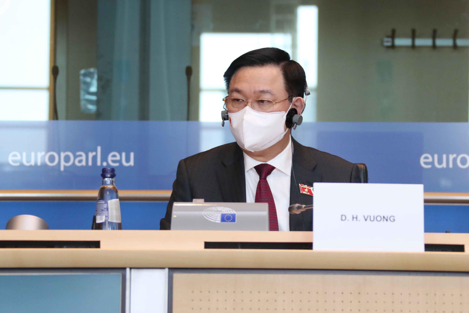 Chủ tịch Quốc hội Vương Đình Huệ tại buổi làm việc. (Ảnh: Doãn Tấn/TTXVN)