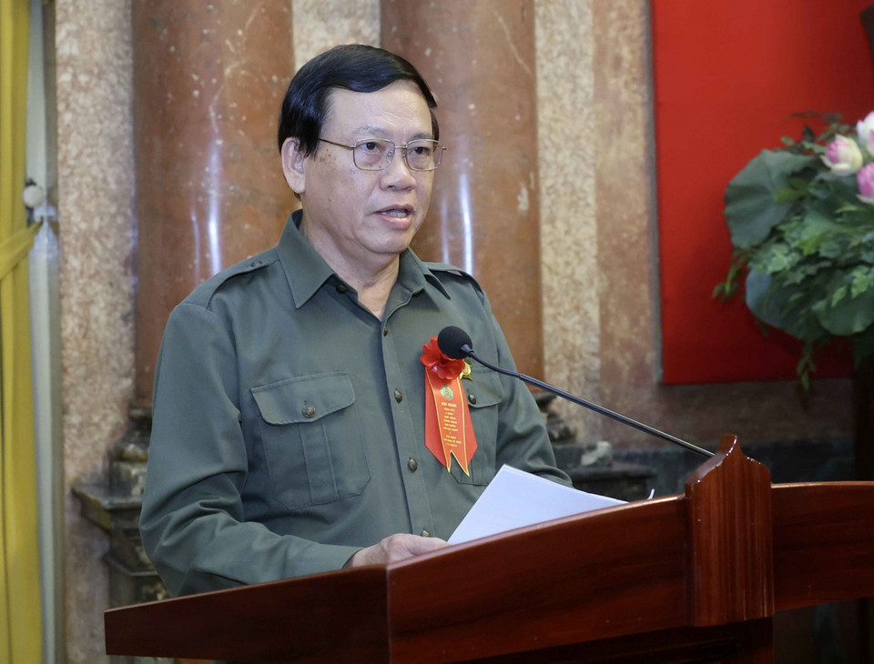 Chủ tịch Trung ương Hội Cựu Thanh niên xung phong Vũ Trọng Kim phát biểu.(Ảnh: Nhan Sáng/TTXVN)