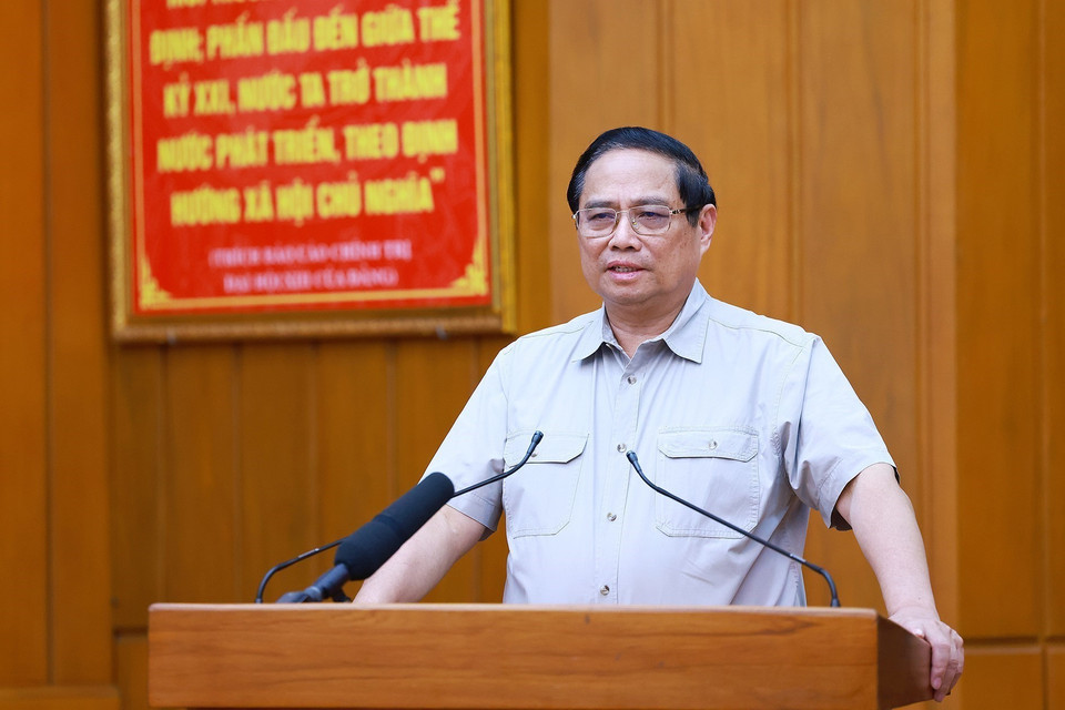 Thủ tướng Phạm Minh Chính phát biểu tại buổi làm việc với lãnh đạo thành phố Đà Nẵng. Ảnh: Dương Giang-TTXVN