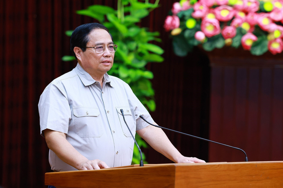 Thủ tướng Phạm Minh Chính phát biểu tại buổi làm việc với lãnh đạo thành phố Đà Nẵng. Ảnh: Dương Giang-TTXVN