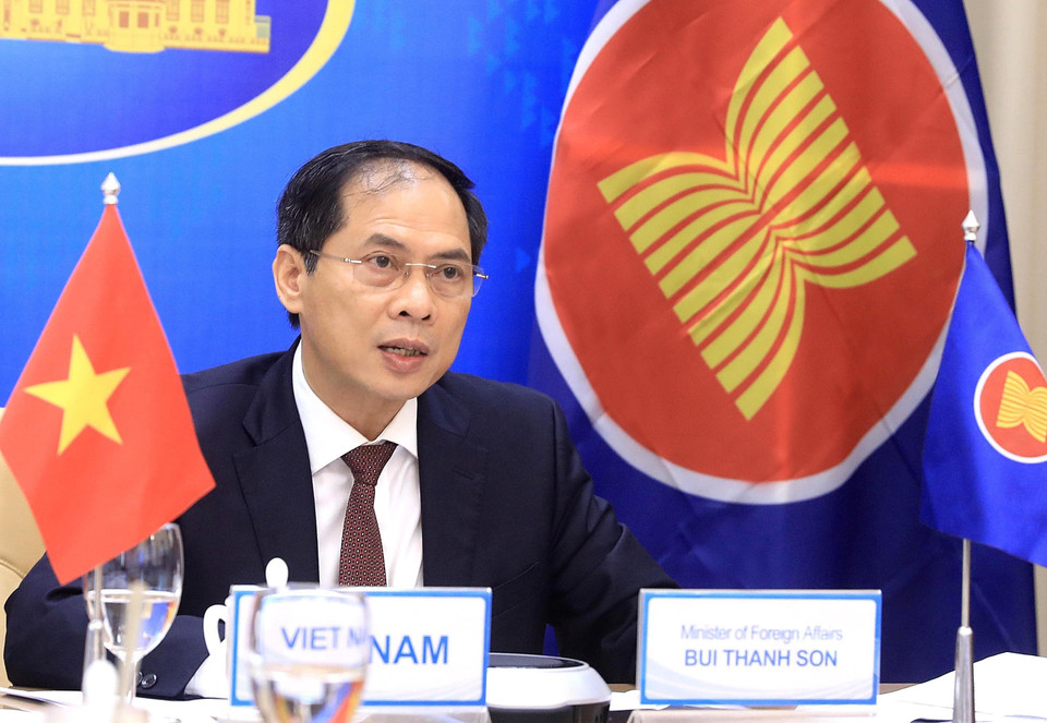 Bộ trưởng Ngoại giao Bùi Thanh Sơn phát biểu tại Hội nghị đặc biệt Bộ trưởng Ngoại giao ASEAN-Hoa Kỳ. (Ảnh: Lâm Khánh/TTXVN)