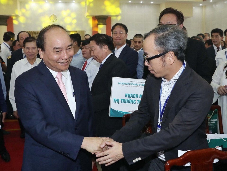 Thủ tướng Nguyễn Xuân Phúc và các đại biểu dự hội nghị. (Ảnh: Thống Nhất/TTXVN)