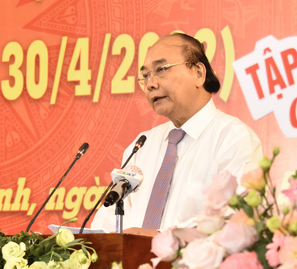 Chủ tịch nước Nguyễn Xuân Phúc phát biểu tại buổi họp mặt. (Ảnh: Thu Hương/TTXVN)