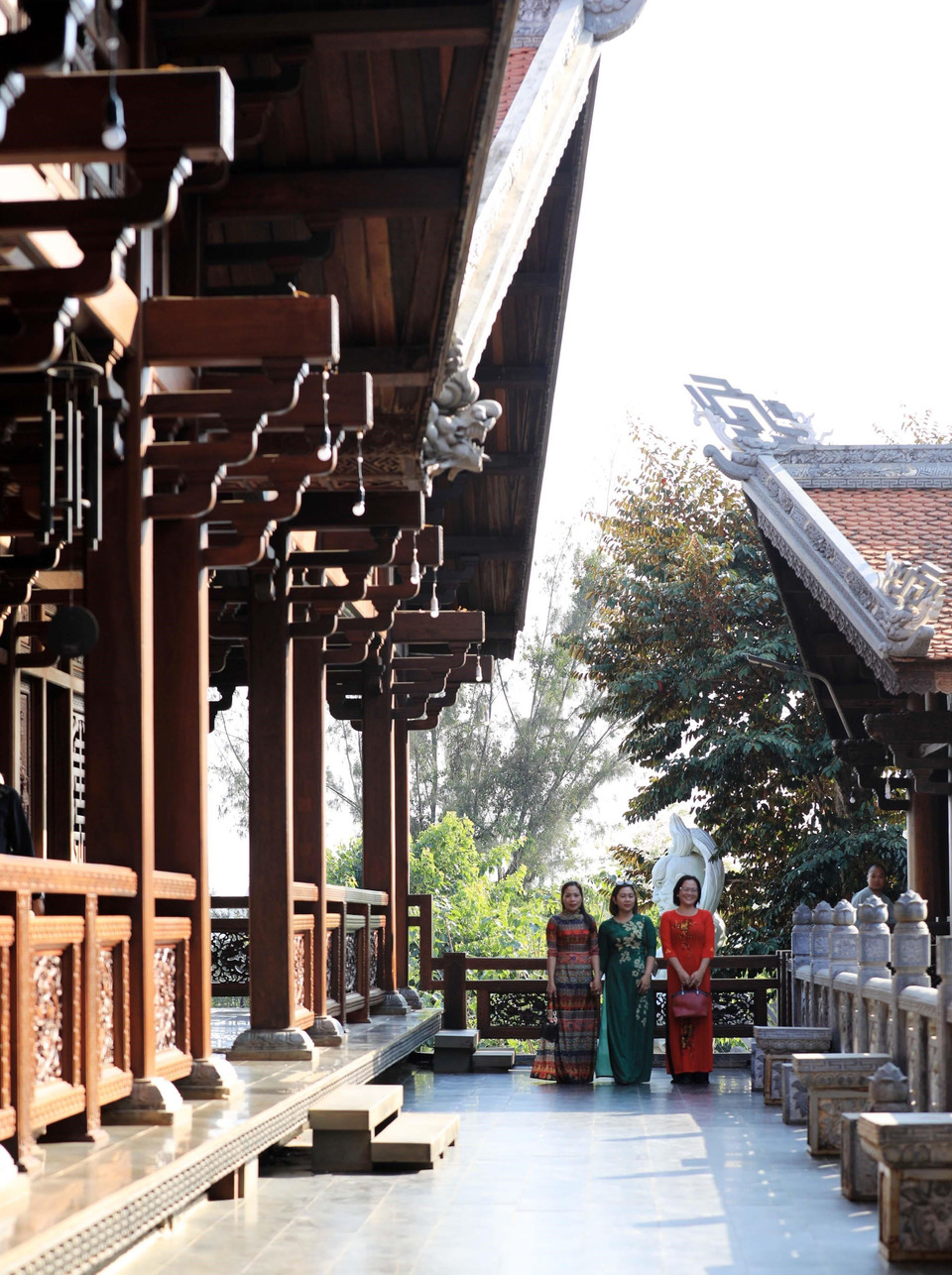 Kiến trúc công trình trong chùa Khải Đoan đều được xây dựng, trang trí công phu, tỉ mỉ, giàu tính dân tộc, có giá trị thẩm mỹ cao. (Ảnh: Nhật Anh/TTXVN)